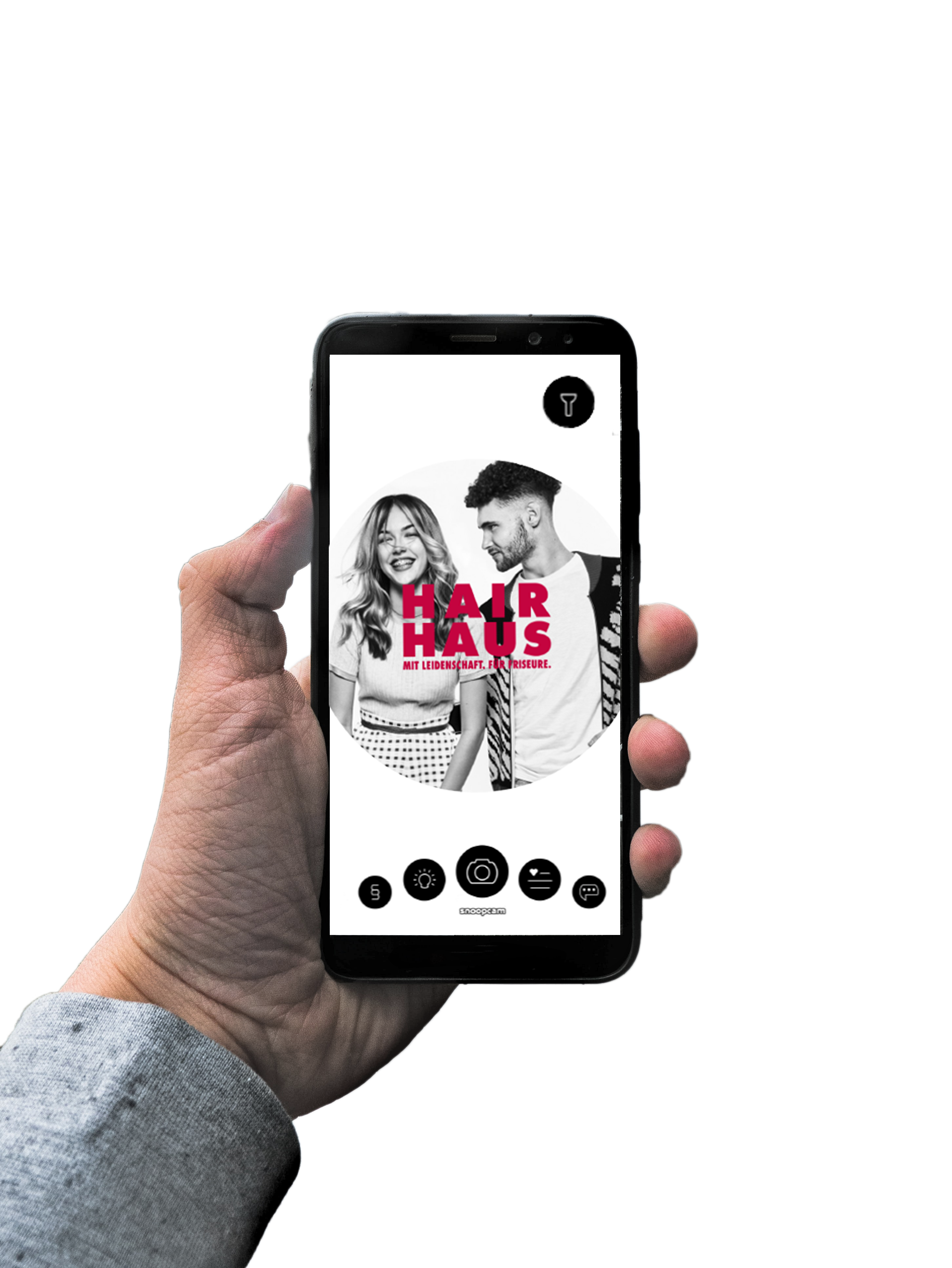 Hand mit Smartphone und AR-Mockup
