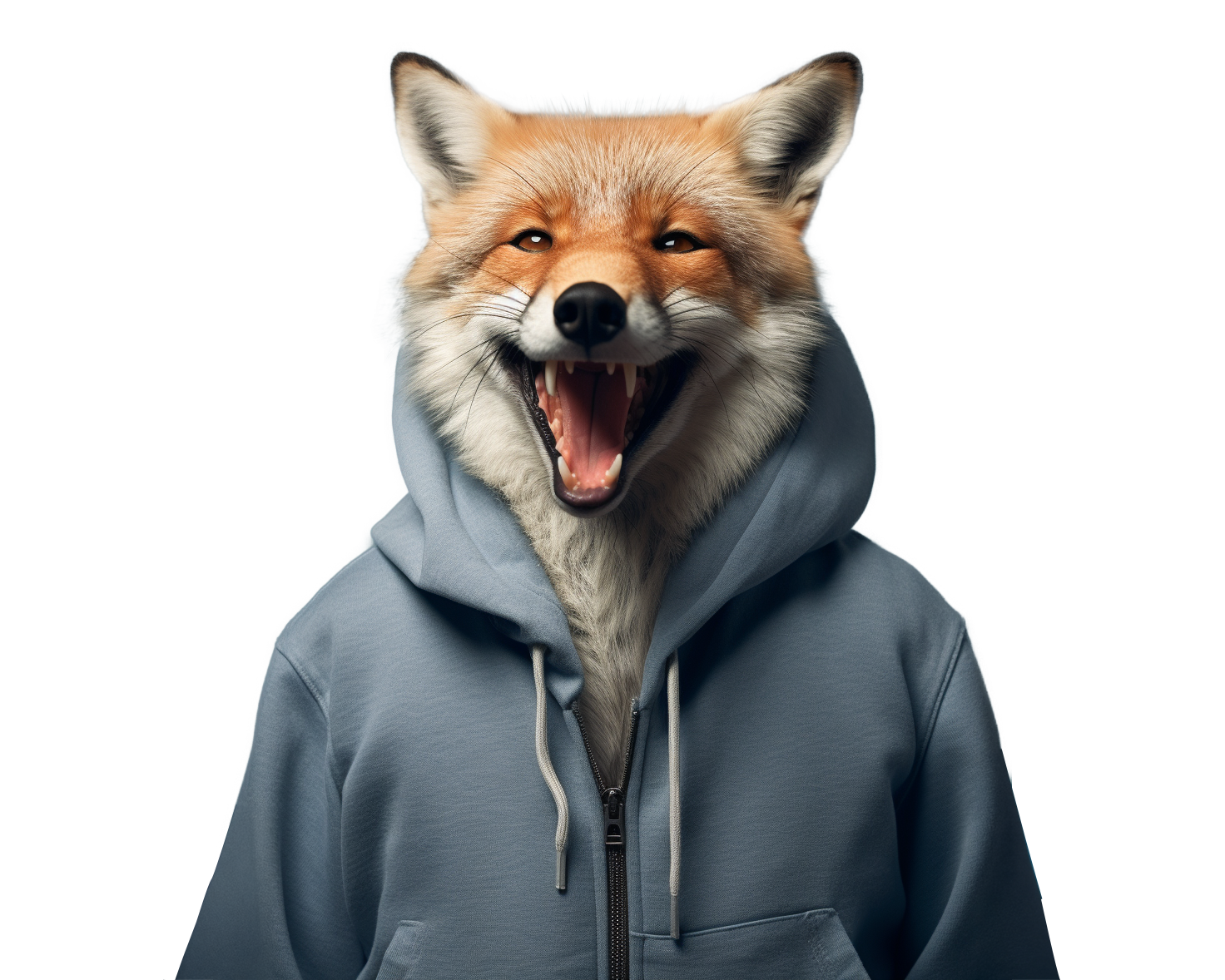 Fuchs in Pullover und geöffnetem Mund