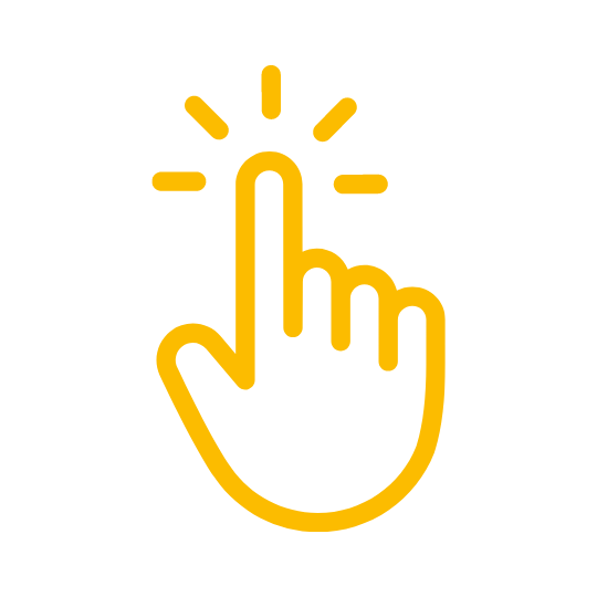 Gelbes Icon Zeigende Hand klickt auf etwas