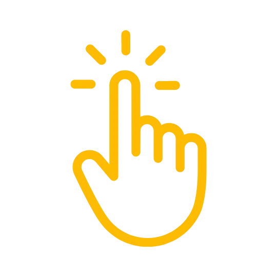 Gelbes Icon Zeigende Hand klickt auf etwas