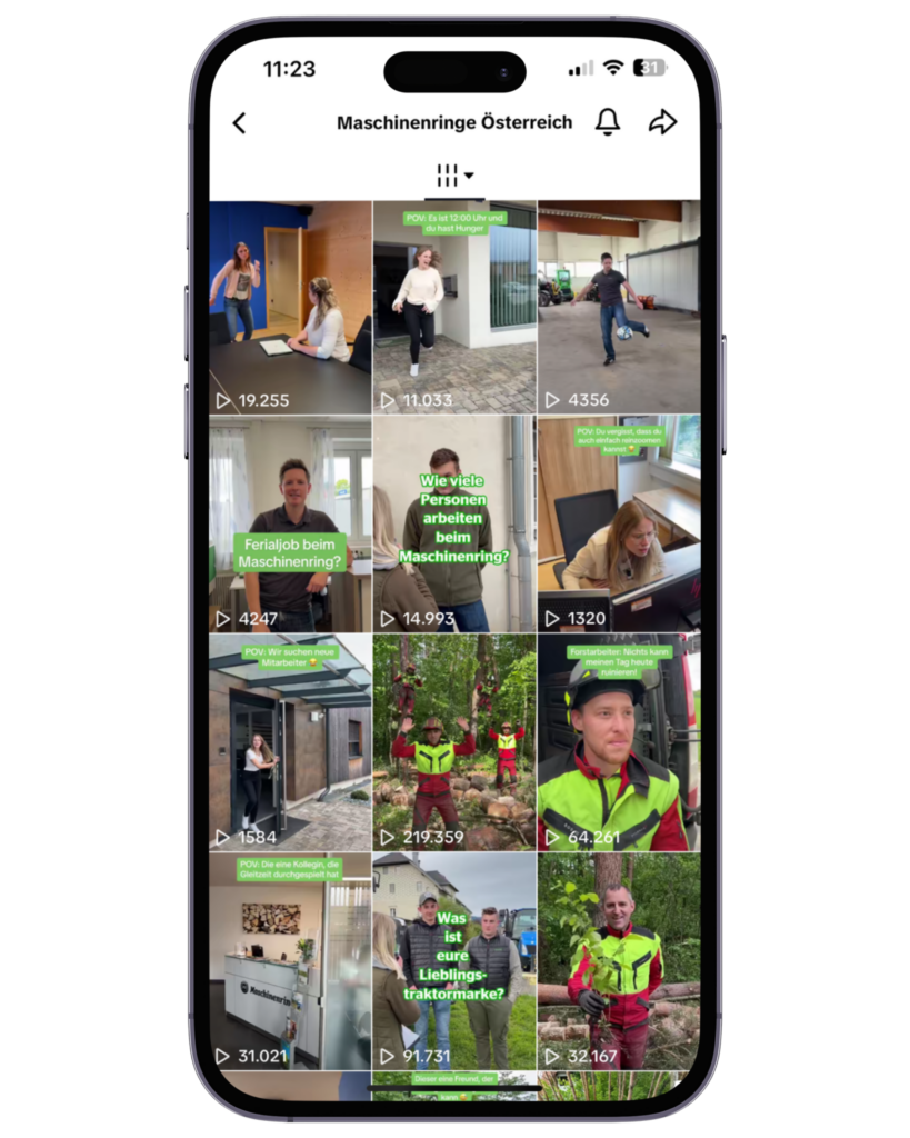 Smartphone mit Maschinenring Tiktok Beitragsseite