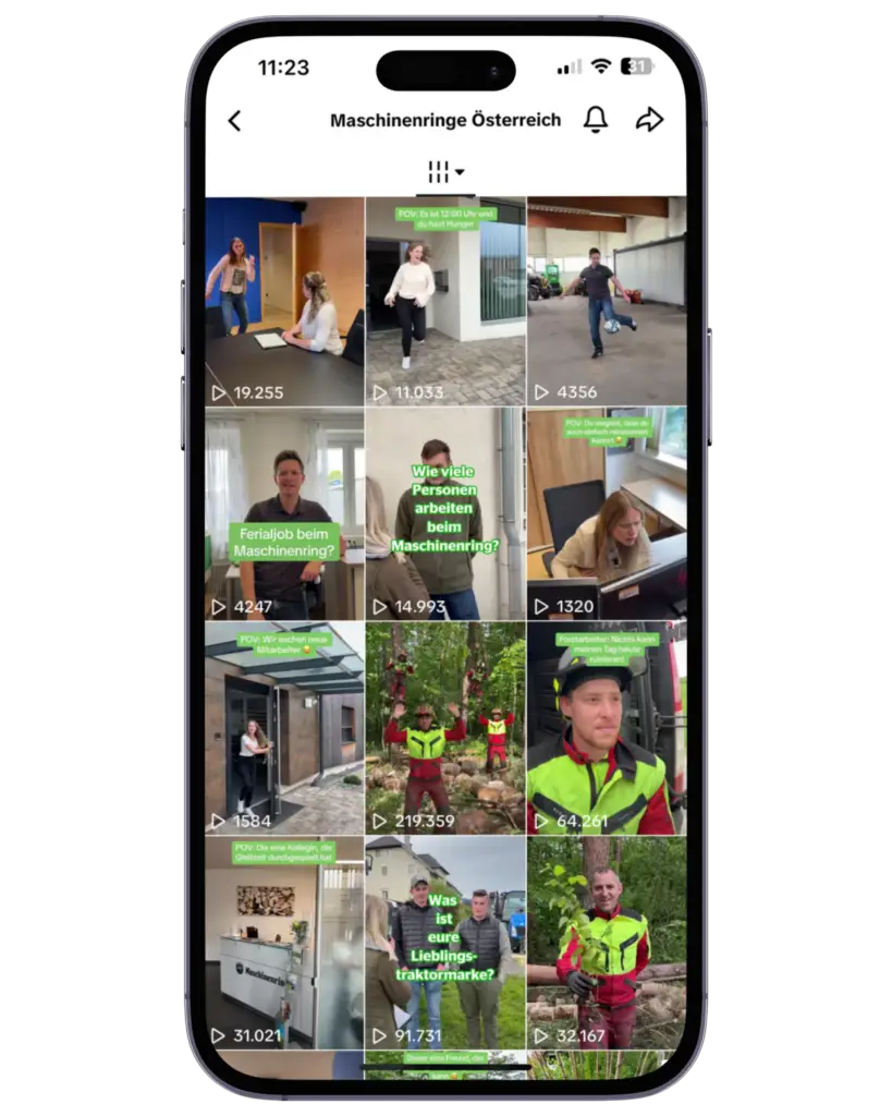 Smartphone mit Maschinenring Tiktok Beitragsseite