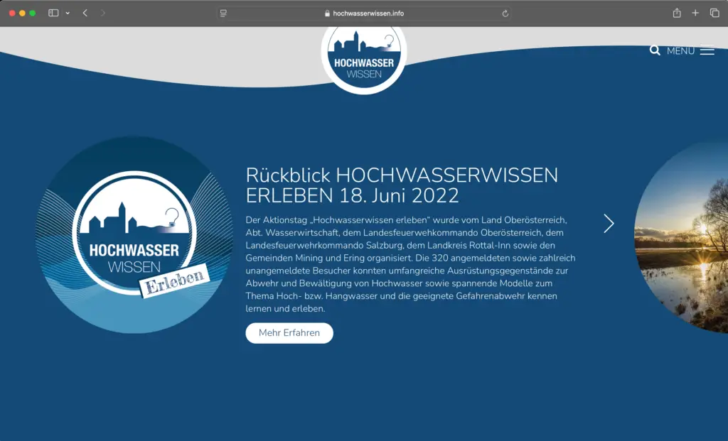 Screenshot der Hochwasserwissen Website