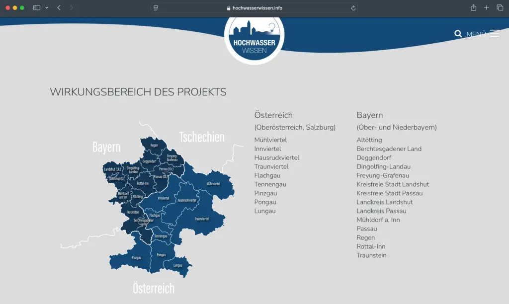 Screenshot der Hochwasserwissen Website
