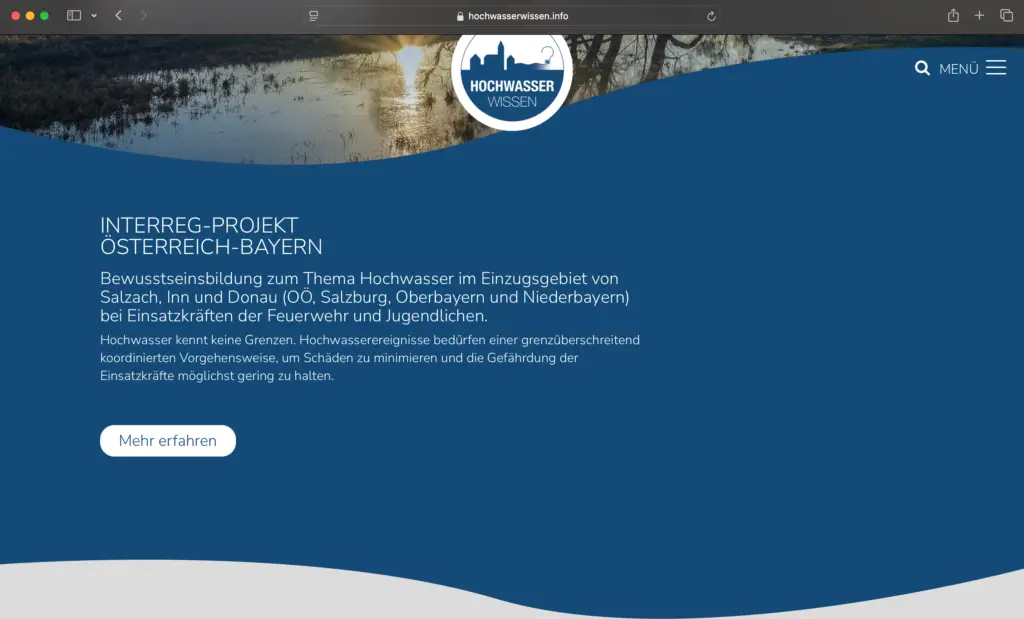 Screenshot der Hochwasserwissen Website