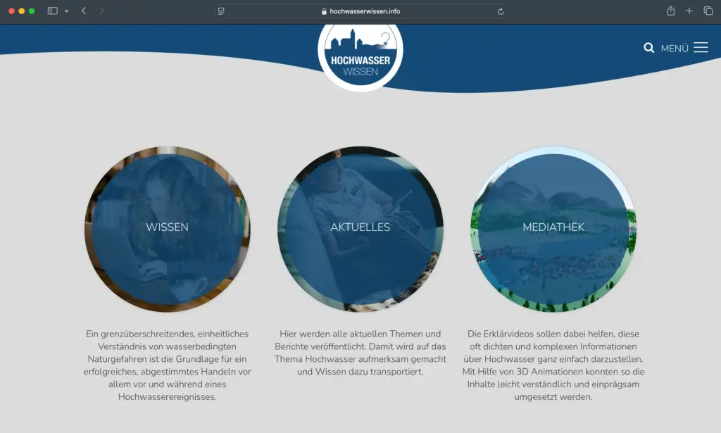 Screenshot der Hochwasserwissen Website