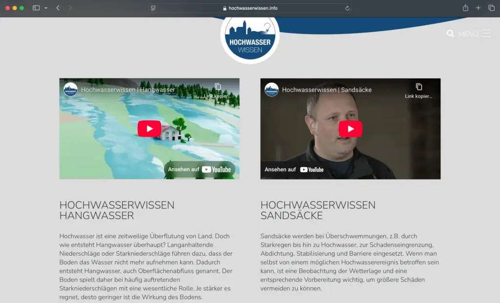 Screenshot der Hochwasserwissen Website