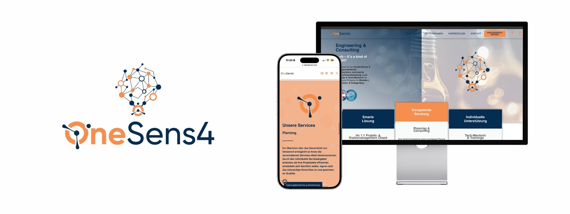 Kachel mit Logo und OneSens4 Website Mockup