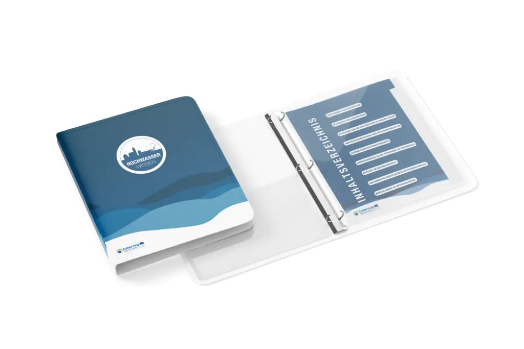 Hochwasserwissen Mappe mit aufgeschlagenem Inhaltverzeichnis