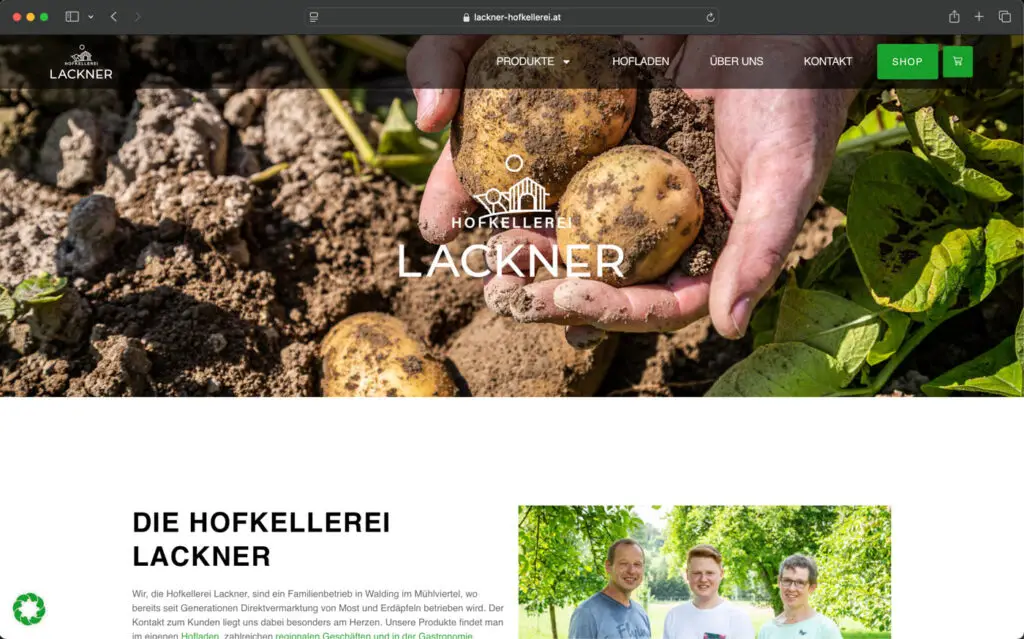 Screenshot Startseite Hofkellerei Lackner Website