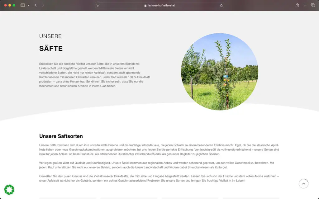 Screenshot Säfte Hofkellerei Lackner Website