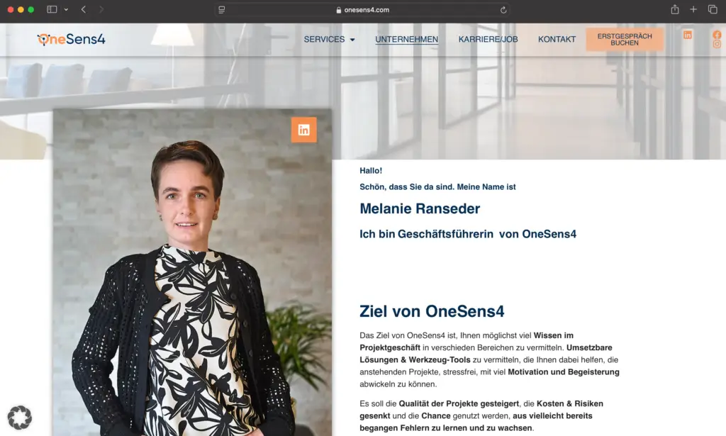 Screenshot OneSens4 Website