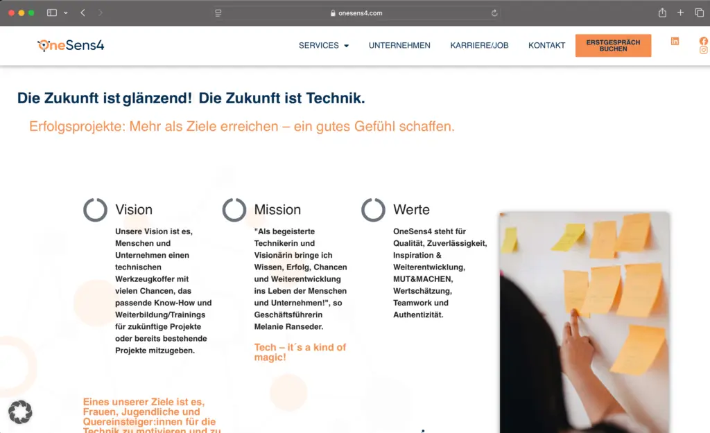 Screenshot OneSens4 Website
