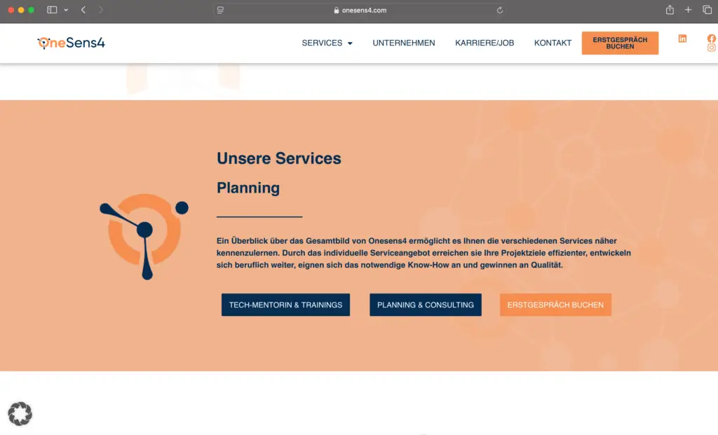 Screenshot OneSens4 Website