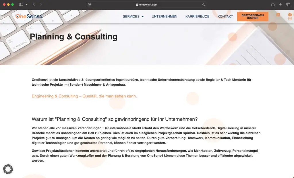 Screenshot OneSens4 Website