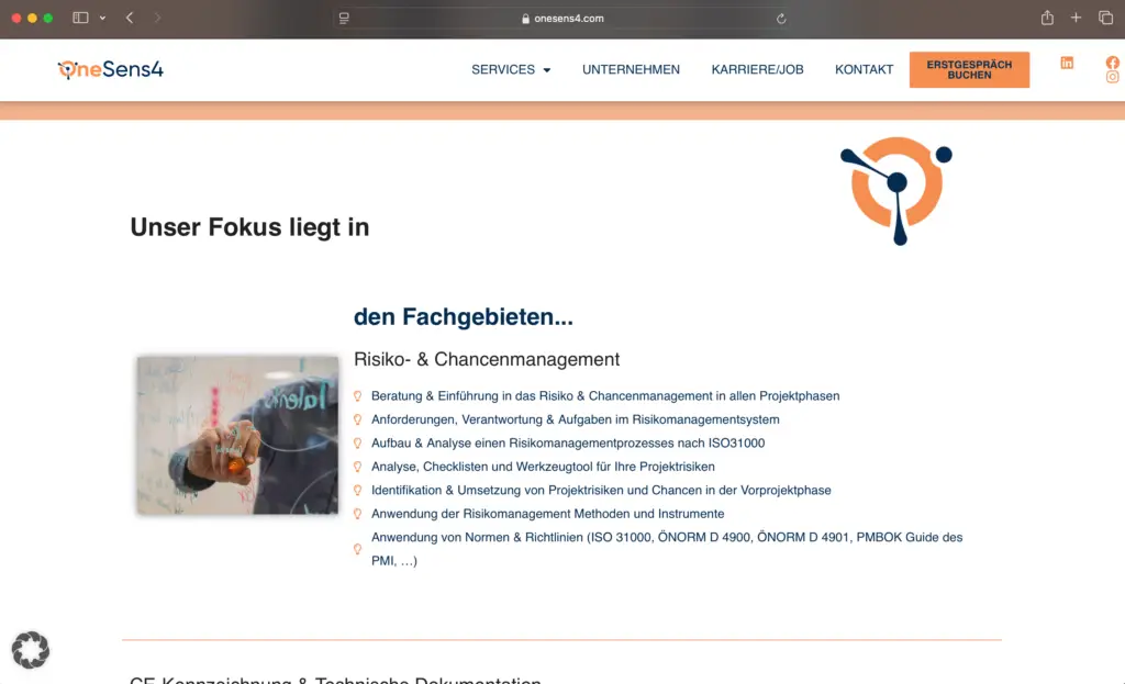 Screenshot OneSens4 Website