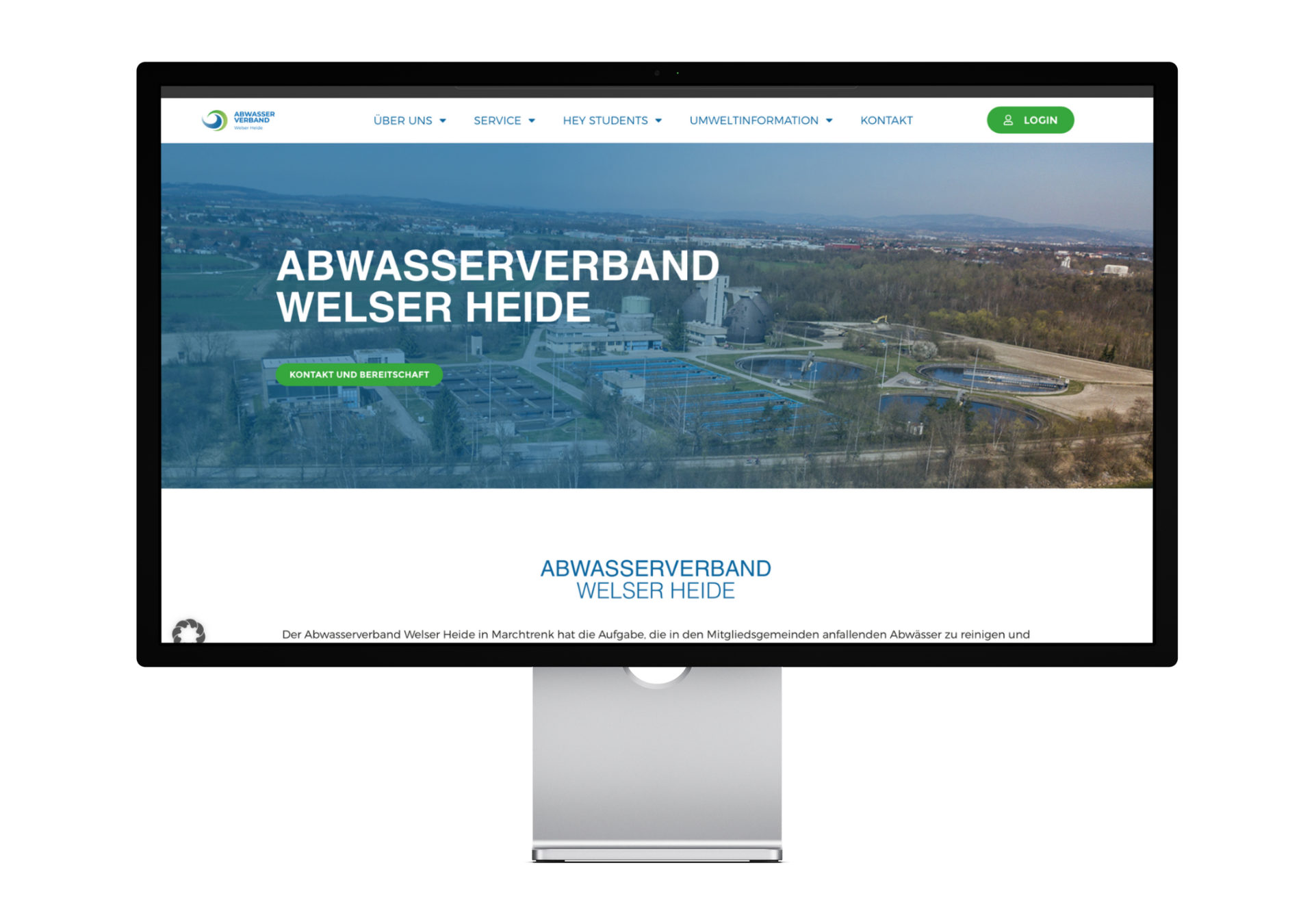 Monitor mit angezeigter Abwasserverband Welser Heide Website