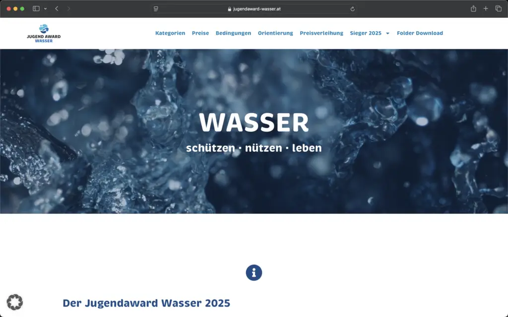 Screenshot Jugend Award Wasser Website