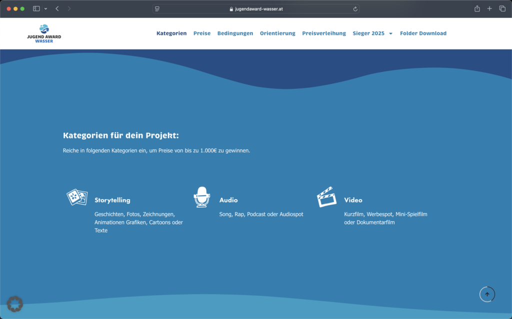 Screenshot Jugend Award Wasser Website