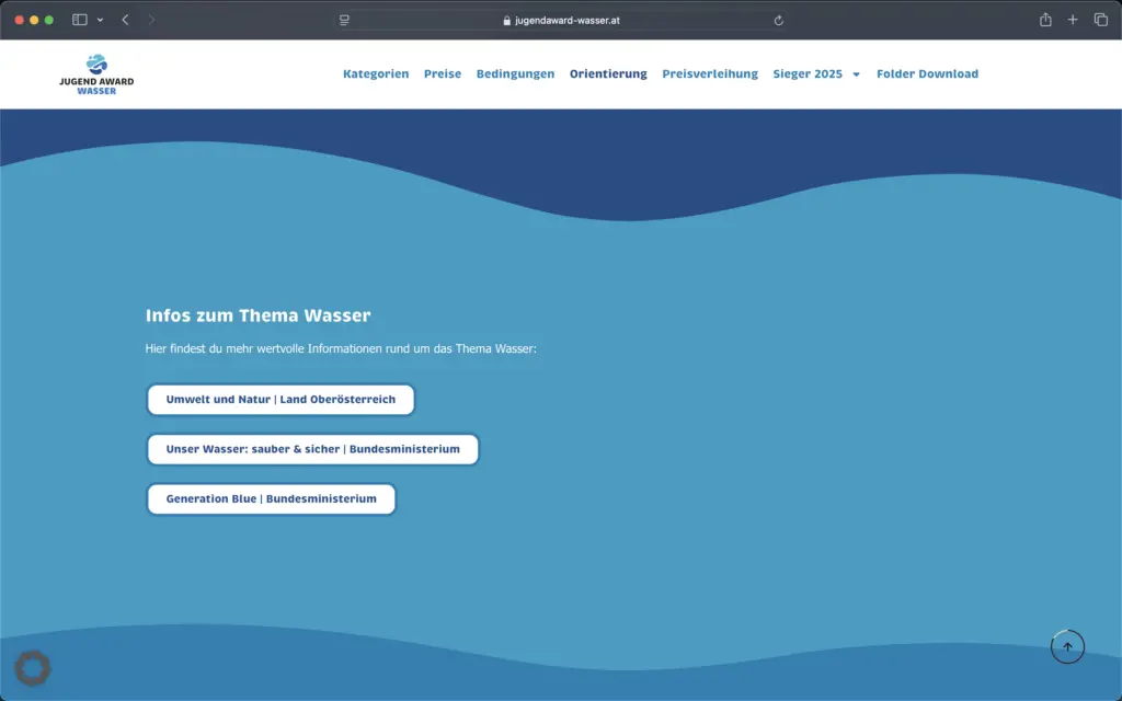 Screenshot Jugend Award Wasser Website