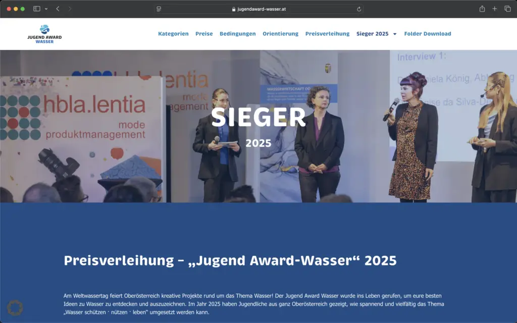 Screenshot Jugend Award Wasser Website
