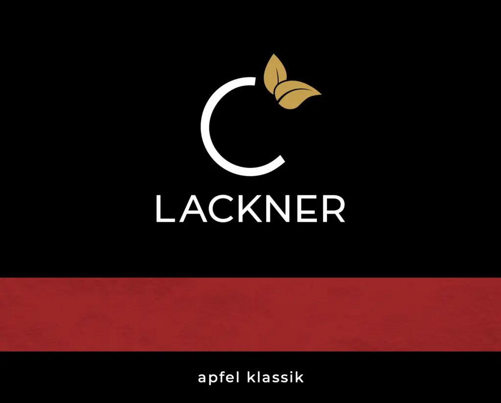 Lackner Apfelsaft Etikett Vorderseite in Schwarz und Rot
