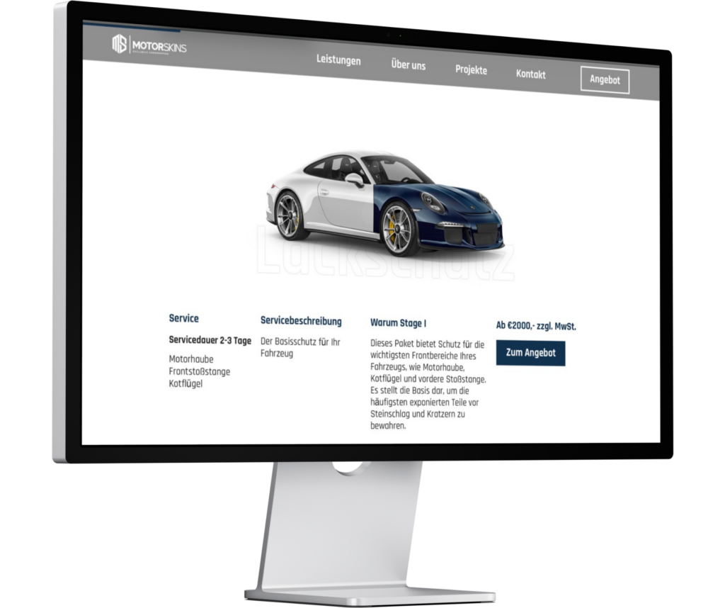 Mockup eines Bildschirms auf welchem die Website Motorskins zu sehen ist
