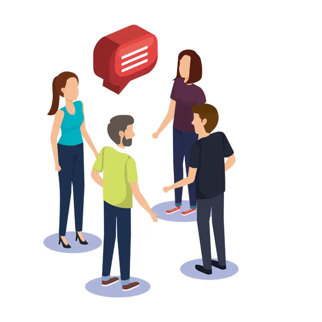Illustration von vier Personen, die miteinander sprechen.
