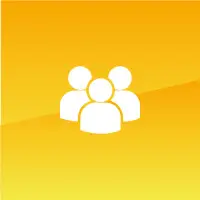 Icon von 3 Personen auf gelbem Untergrund