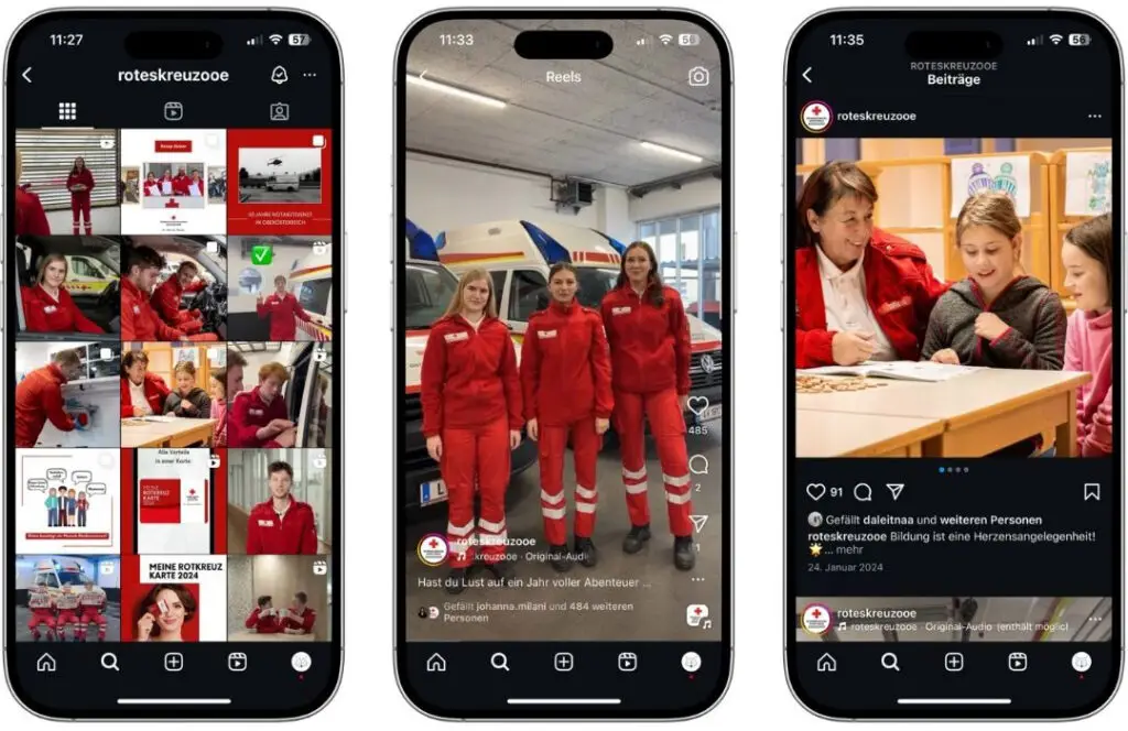Smartphones zeigen Instagram Beiträge des Roten Kreuz Oberösterreich