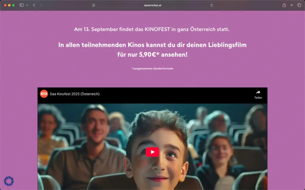 Screenshot der Website "daskinofest.at"