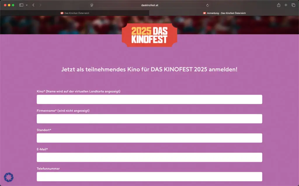 Screenshot der Website "daskinofest.at"