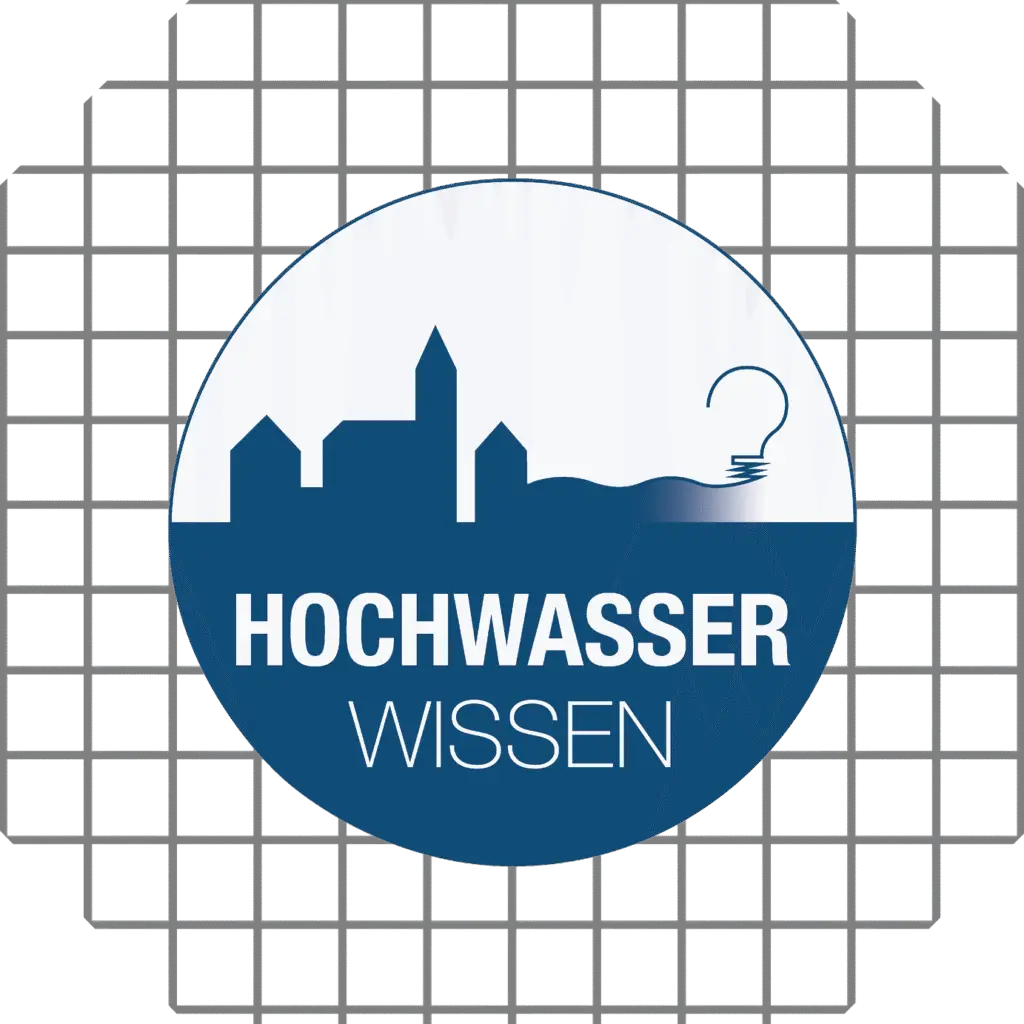 Hochwasserwissen Logo mit grafischer Darstellung des Weißraums