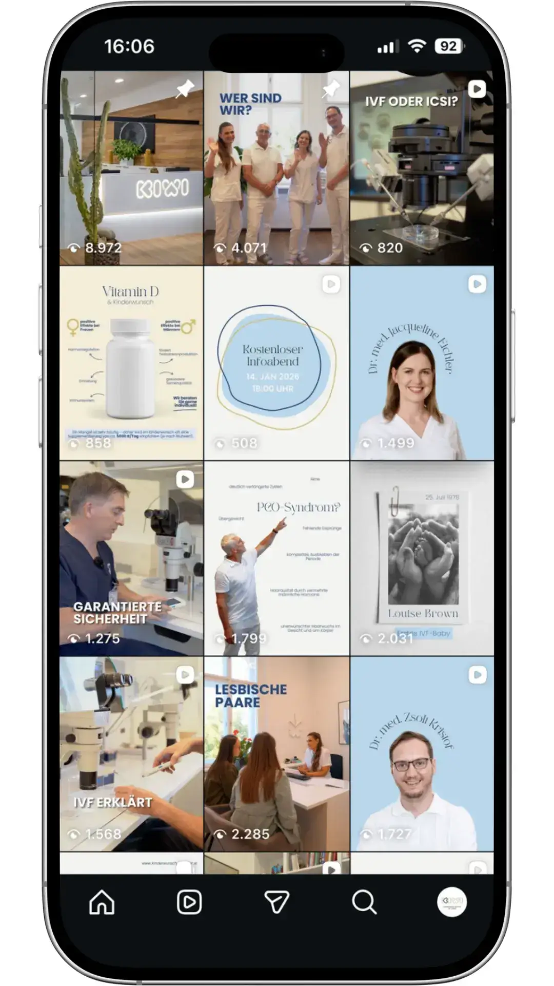 Instagram Grid mit medizinischem Informations- und Image-Content