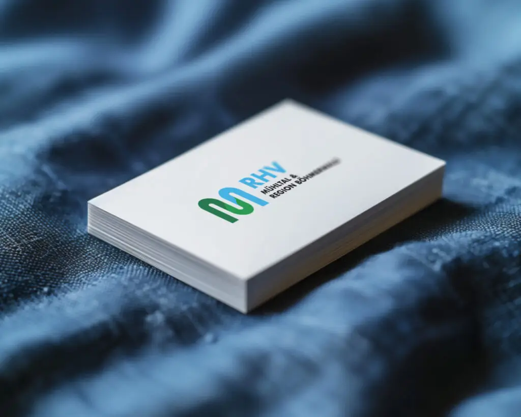 Visitenkarten auf blauem Stoff mit RHV Mühltal Logo